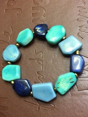 Handmade Shades of Blue Tagua Nut Stretch Bracelet Fair Trade